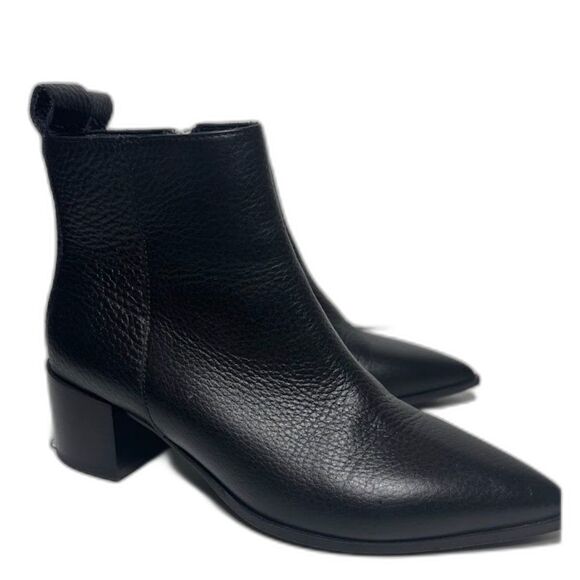 Everlane The Boss Boot Block Heel Black Pebbled Leather Size 7 Classic Minimal - Picture 1 of 6